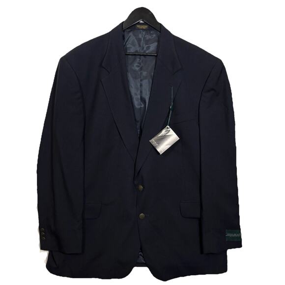 NWT Oscar De La Renta 100% Wool Gold Button Blazer 46R Navy Blue Office Men's - Picture 1 of 15